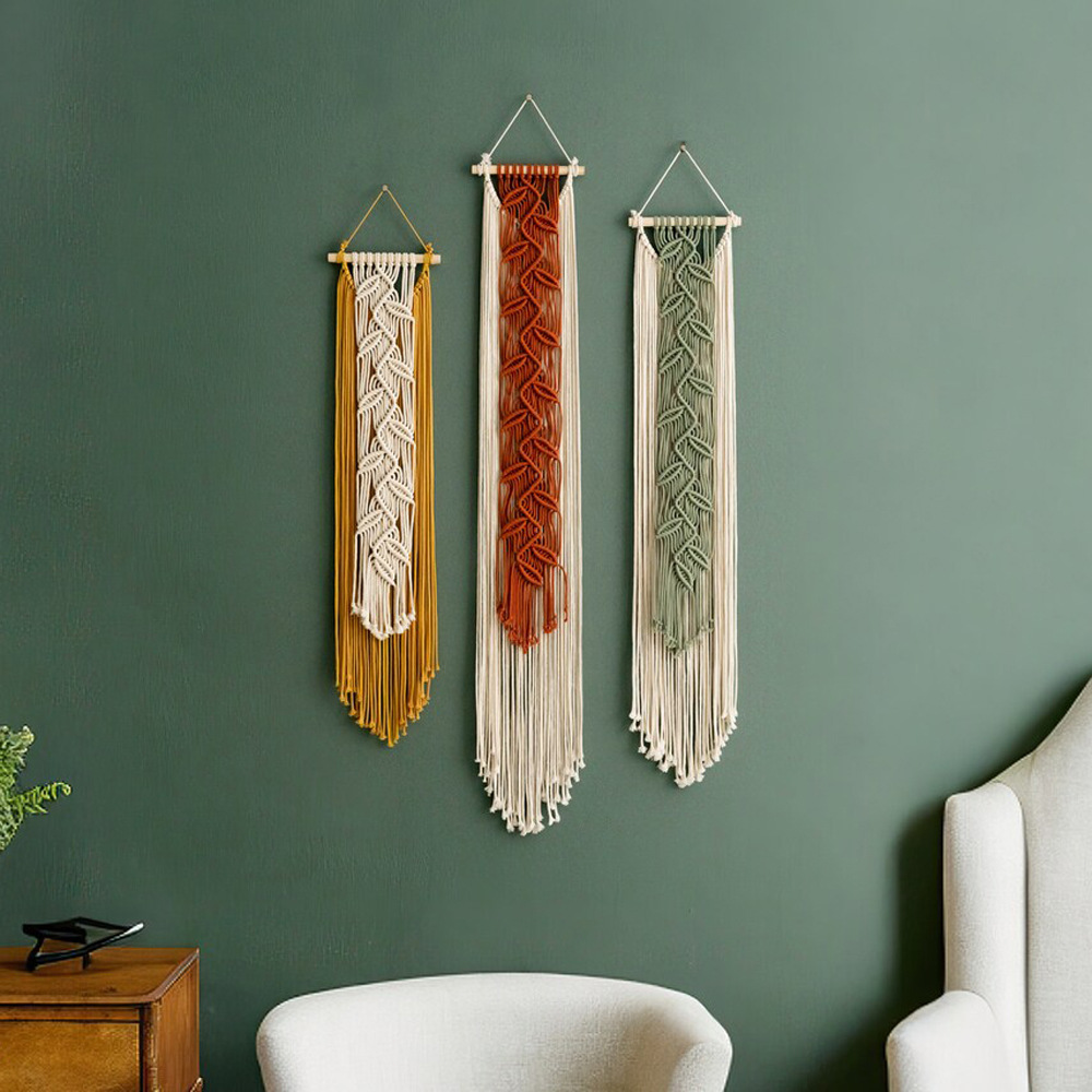 Bohemian Handwoven Wall Hanging Tapestry - Nordic Leaf Pattern Macrame Wall Decor for Living Room Bedroom Home Interior Design photo 4