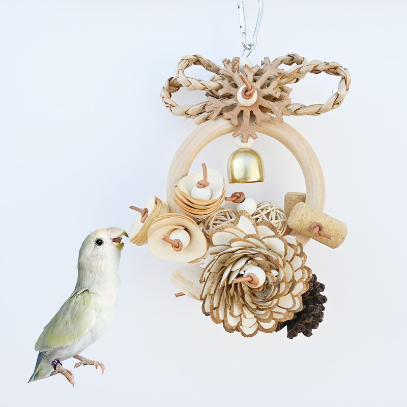 Plant Straw Gnawing Ring Natural Wood Slice Pine Cone Toy photo 1