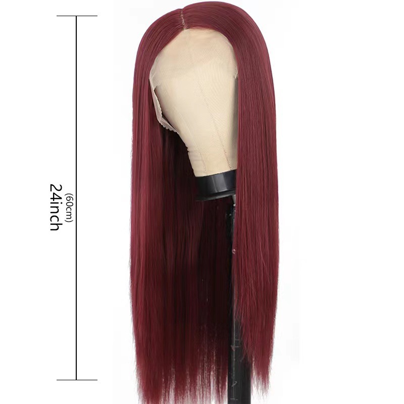 Front Lace Light Golden Long Straight Hair Full Lace Wig Cap photo 7