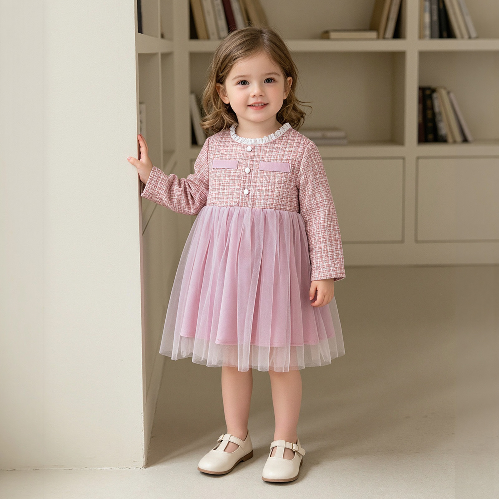 New Autumnwinter Lace-neck Mesh Dress For Girls photo 1