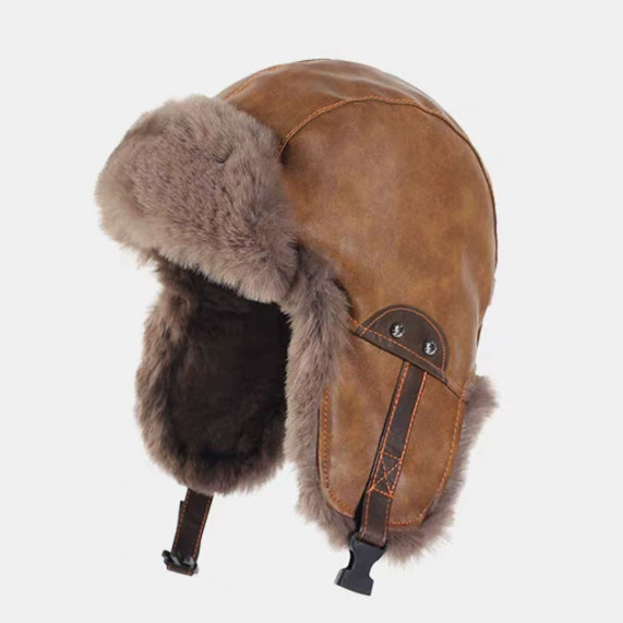 Motorcycle-style PU Leather Winter Thickened Cold-proof Earflap Retro Lei Feng Cap For Men photo 3