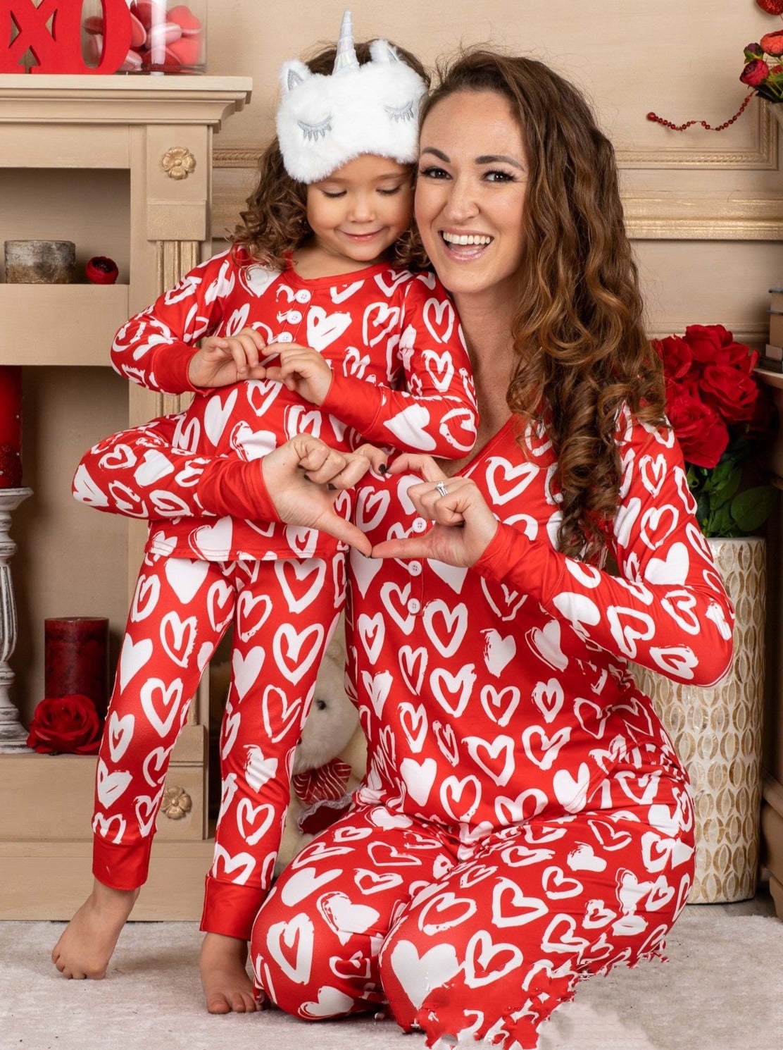 Beauty Clothing Valentine's Day Heart Printing Leisure Pajamas Pajamas Parent-child Suit photo 2