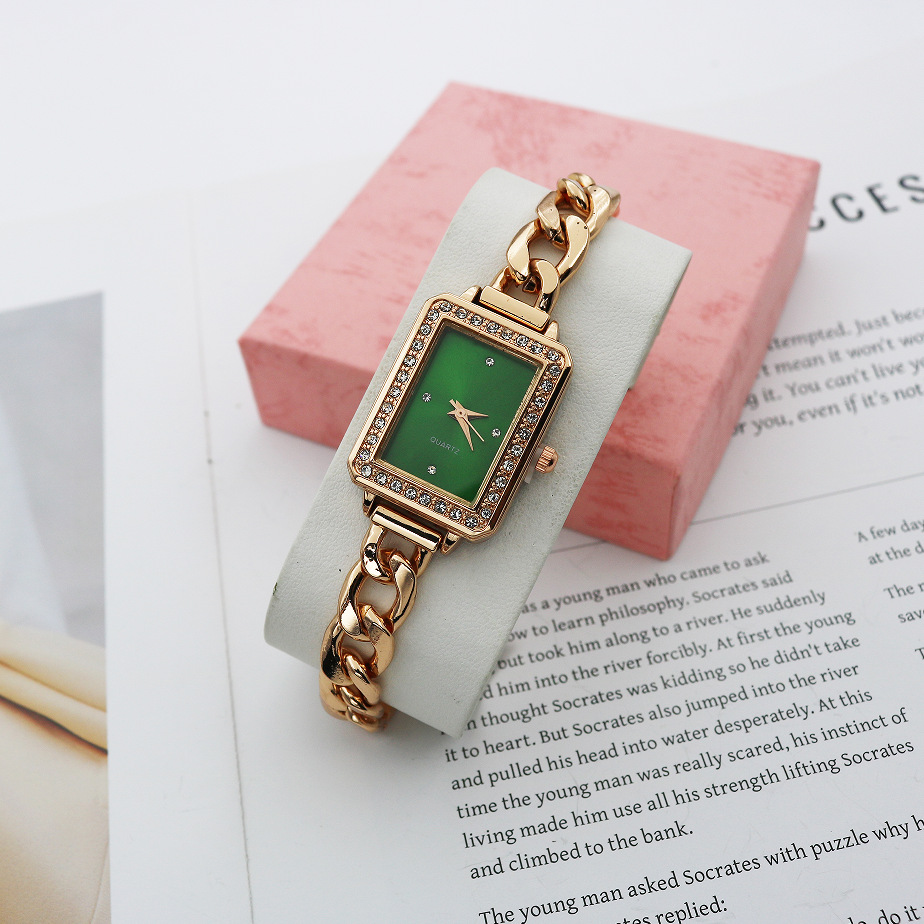 Rectangular Rhinestone Bracelet Watch Alloy Steel Band photo 7