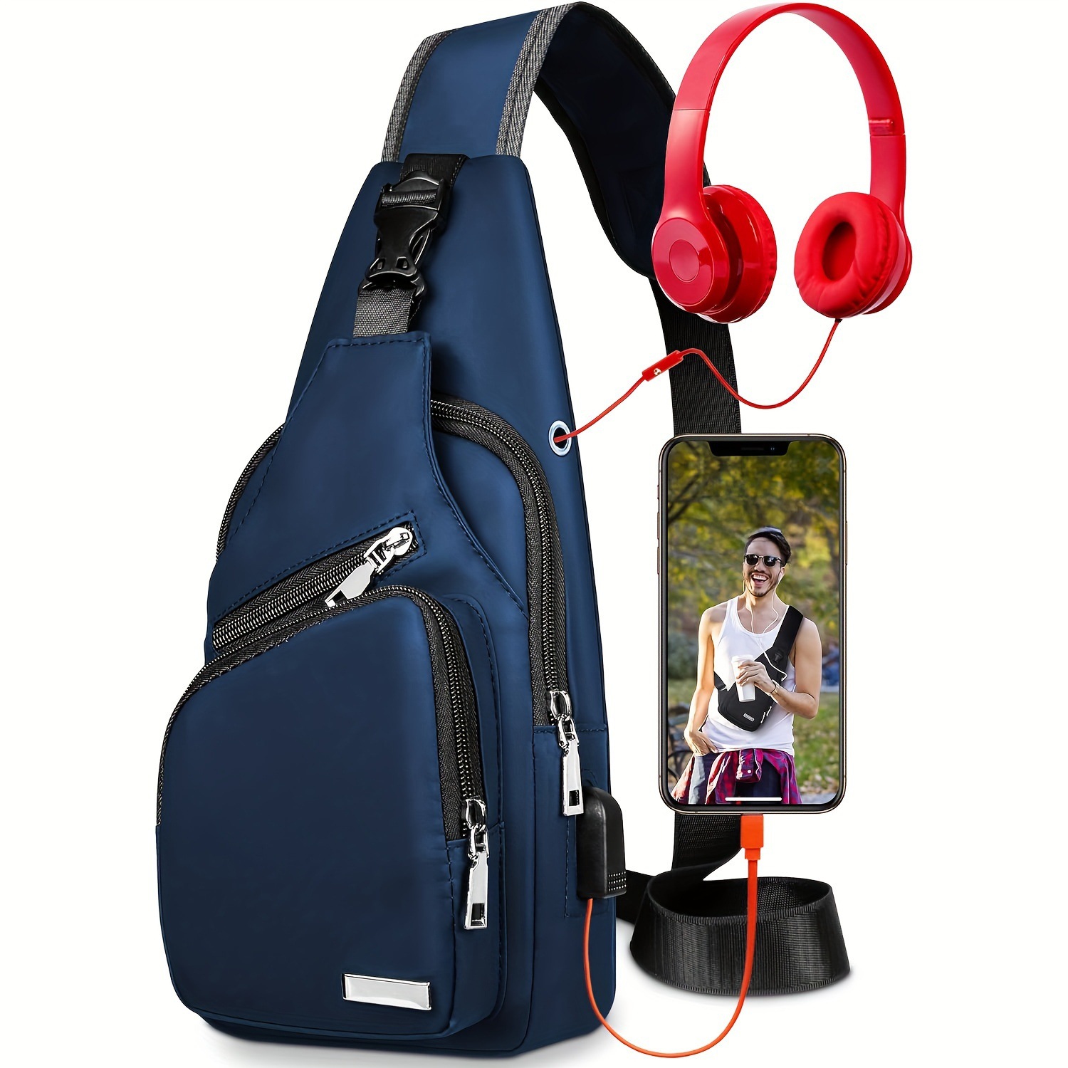 Q 38041 Men's Waterproof USB Chest Bag Mens Waterproof Chest Bag photo 2