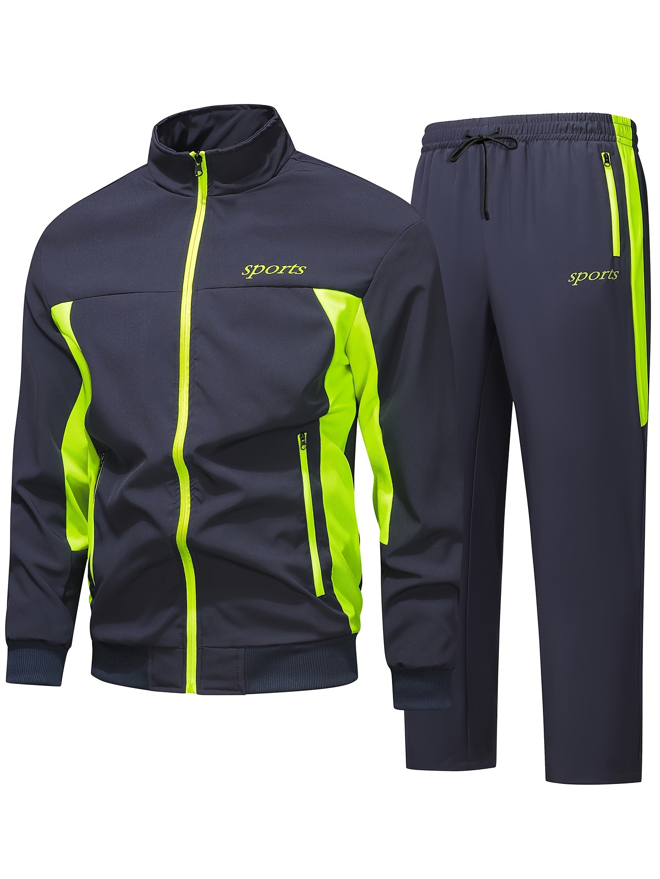 Men's Autumn Casual Sportswear Set With A Stand-up Collar And Color-block Design photo 6