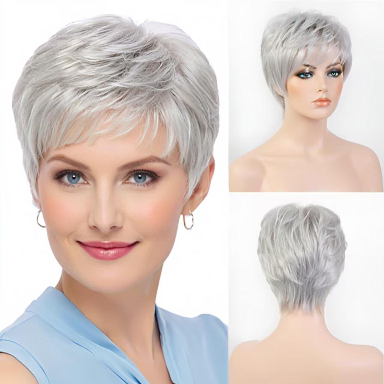 Wig European And American Womens Fashionable Short Gray Wig photo 1
