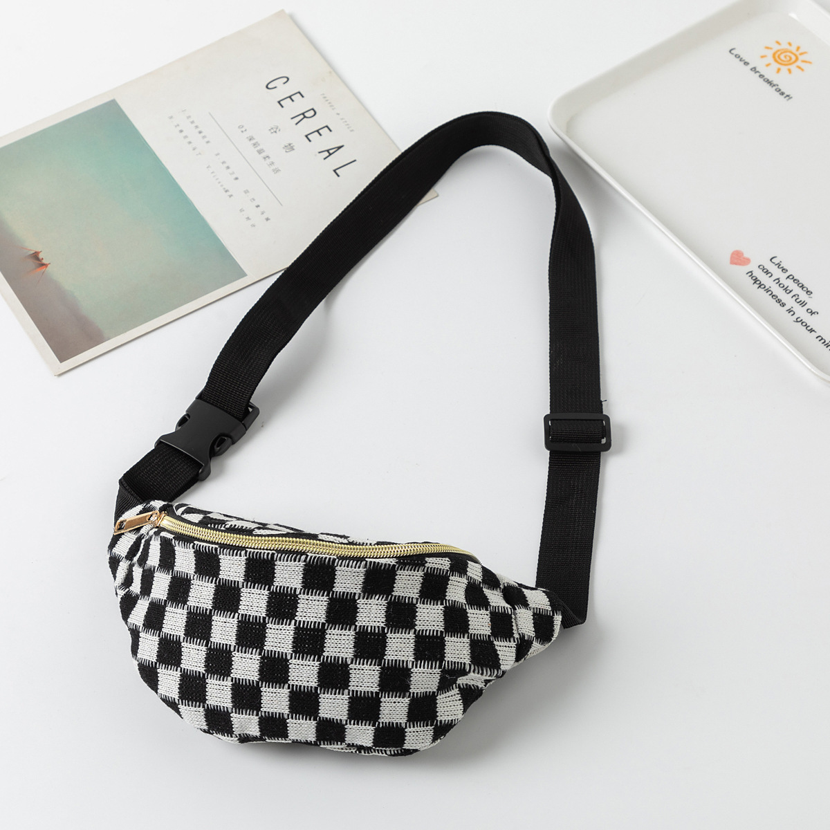 Cross-border Fashion Unisex Plaid Waist Bag photo 2