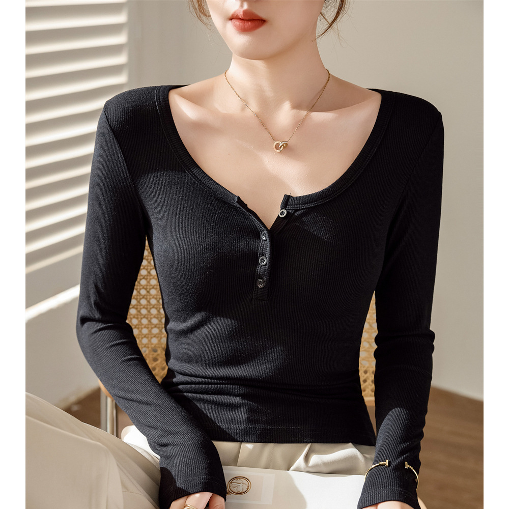 Autumnwinter Pure And Alluring Long-sleeve Slim-fit Bottoming Shirt photo 6