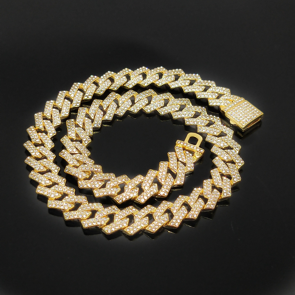 Flip-top, Fully Diamond-encrusted Two-tone Color-blocked Rhombus Necklace photo 3