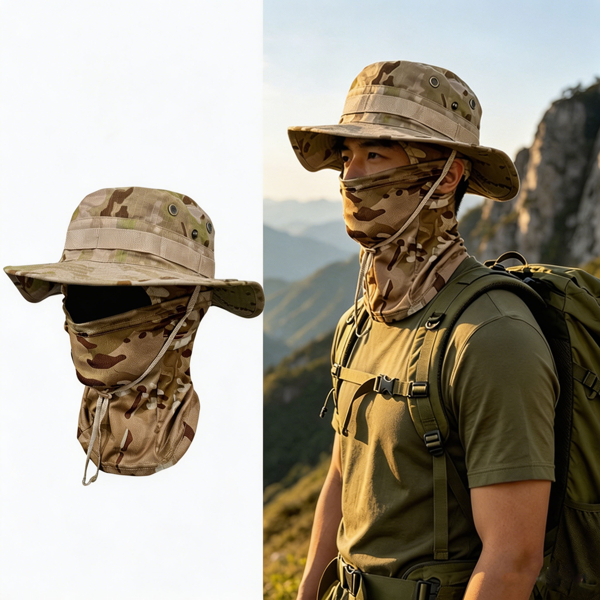 Camouflage Quick-Drying Sun-Protection Outdoor Wide-Brimmed Sun Hat photo 2