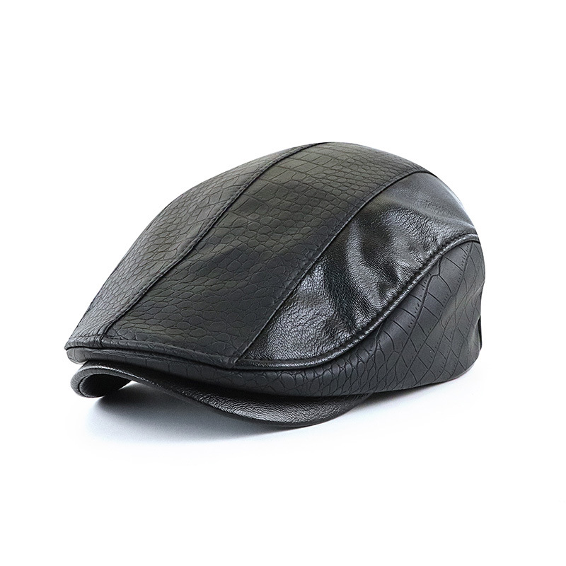 American-style Vintage PU Leather Artistic Patchwork Newsboy Cap photo 3