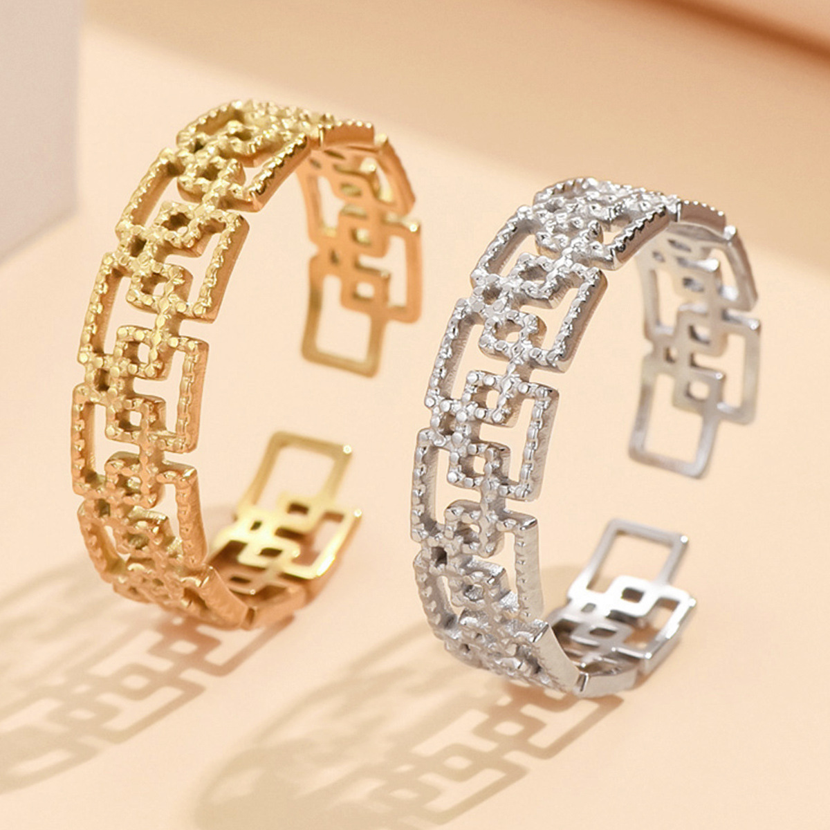 Traditional Chinese Style Openwork Spiral-pattern Stainless Steel Ring photo 1