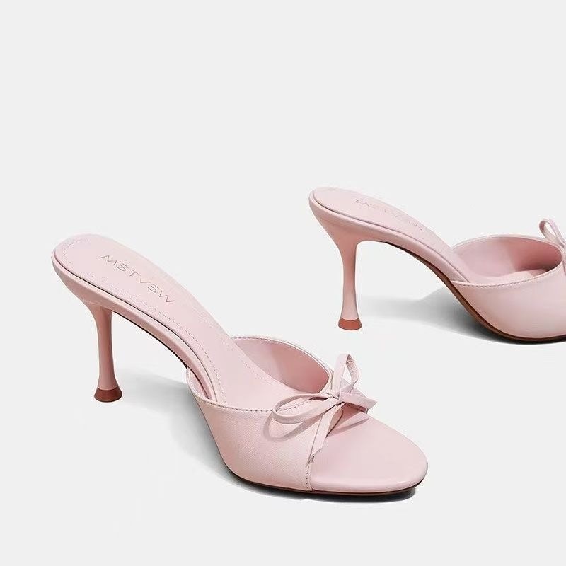 Stiletto-heeled Open-toe High Heels With Bow Detail Summer French-style Sandals For Women photo 6