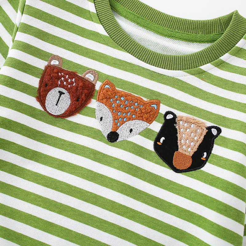 Childrens Striped Animal-Embroidered Sweatshirt Set photo 5