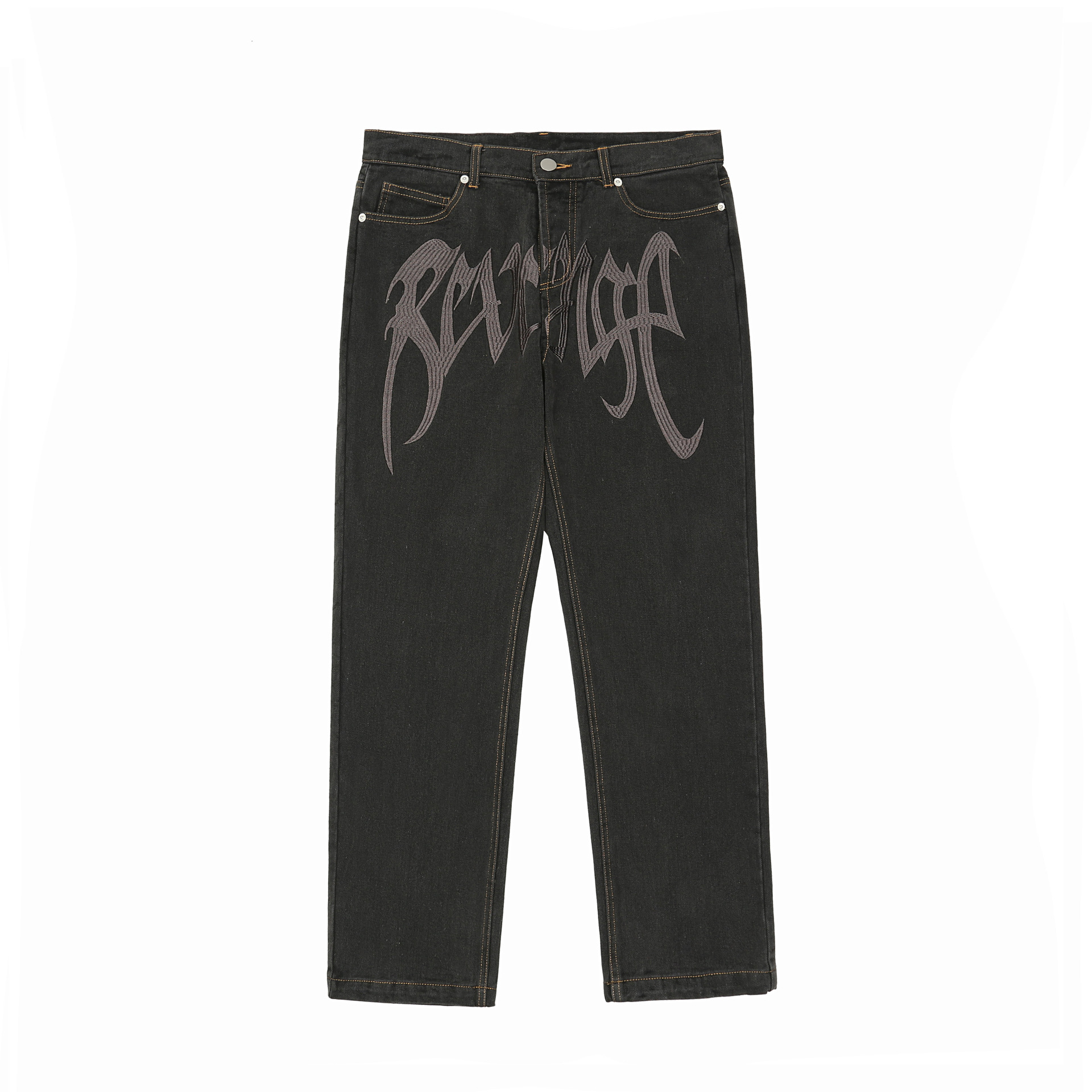 Printed Denim Pants, Trendy Casual Loose-fit Straight-leg Trousers For Men photo 5