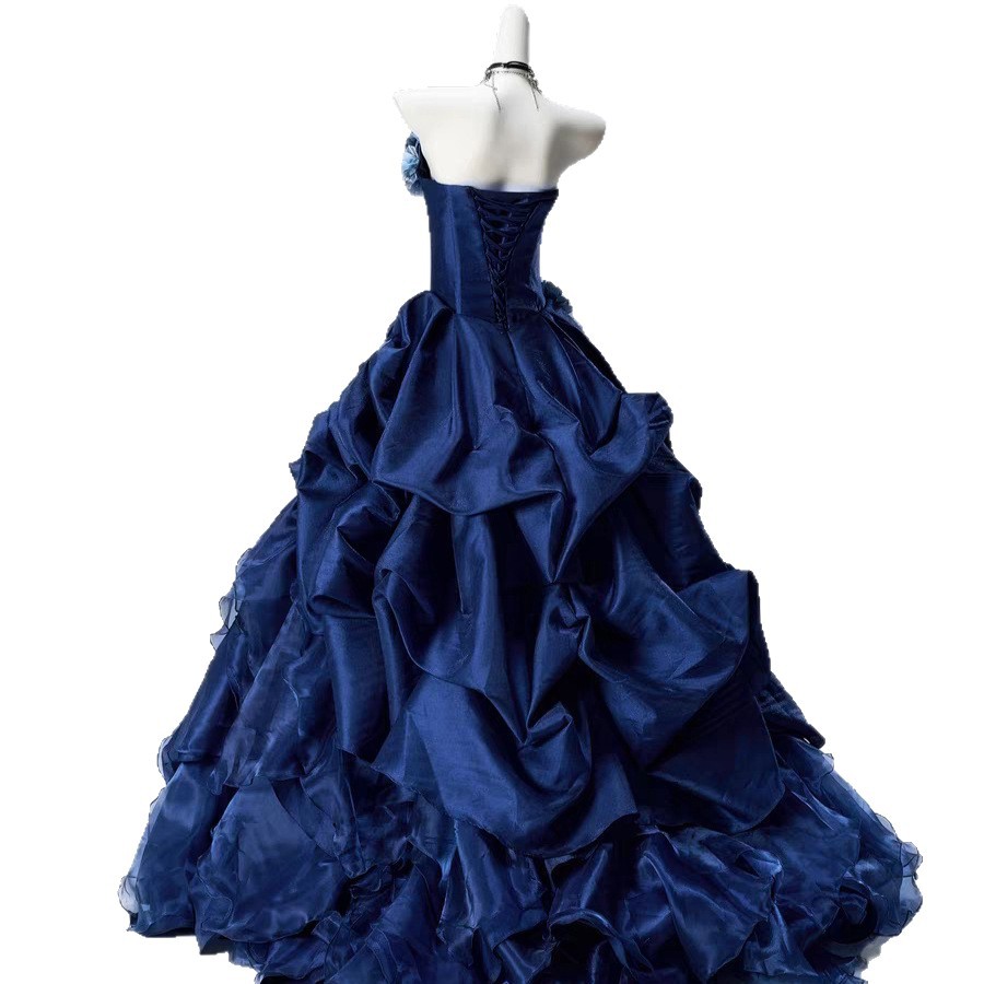 Blue High-end Intricately Embellished Strapless Ball Gown For Evening Events And Banquets photo 6