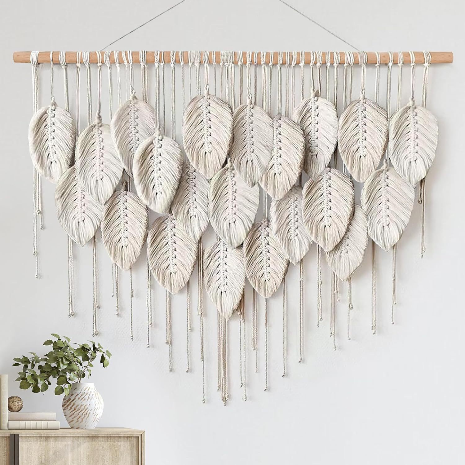 Handwoven Colorful Leaf Tassel Wall Hanging Tapestry - Boho Macrame Decor for Living Room Bedroom Entryway Background Wall photo 5