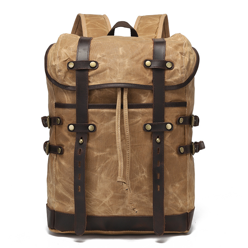 Leisure Travel Bag Water-resistant Canvas Bag With Top-layer Cowhide photo 5