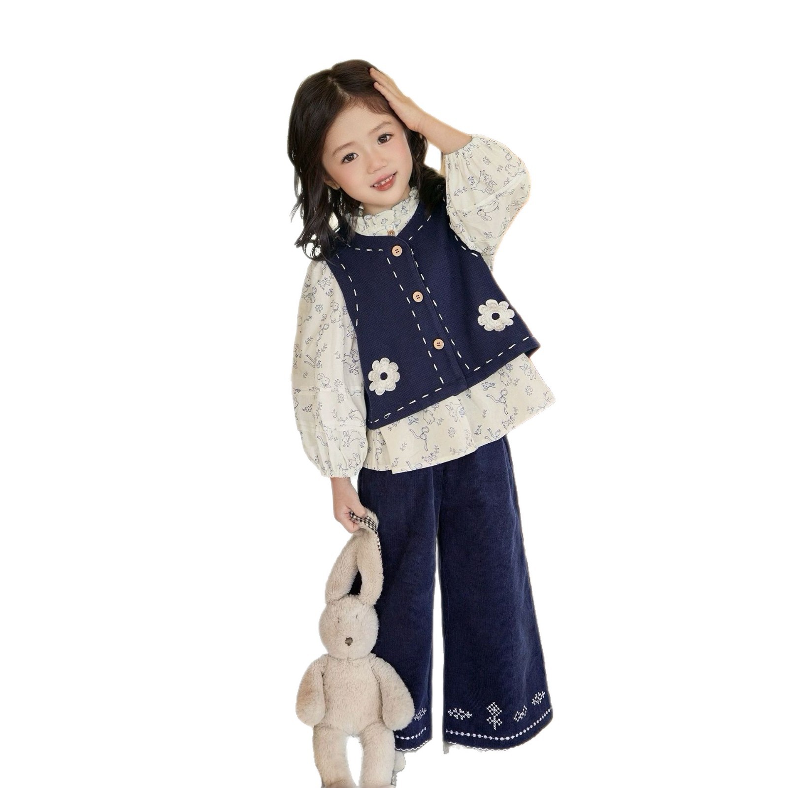New Style Vest Shirt For Little Girlsfashionable Three-piece Set photo 2