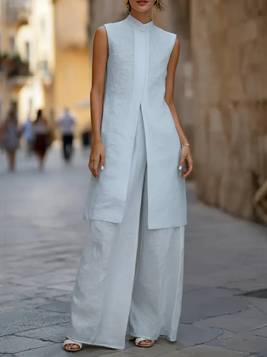 Sleeveless Vest Cotton-linen Shirt Chic Casual Wide-leg Pants photo 2