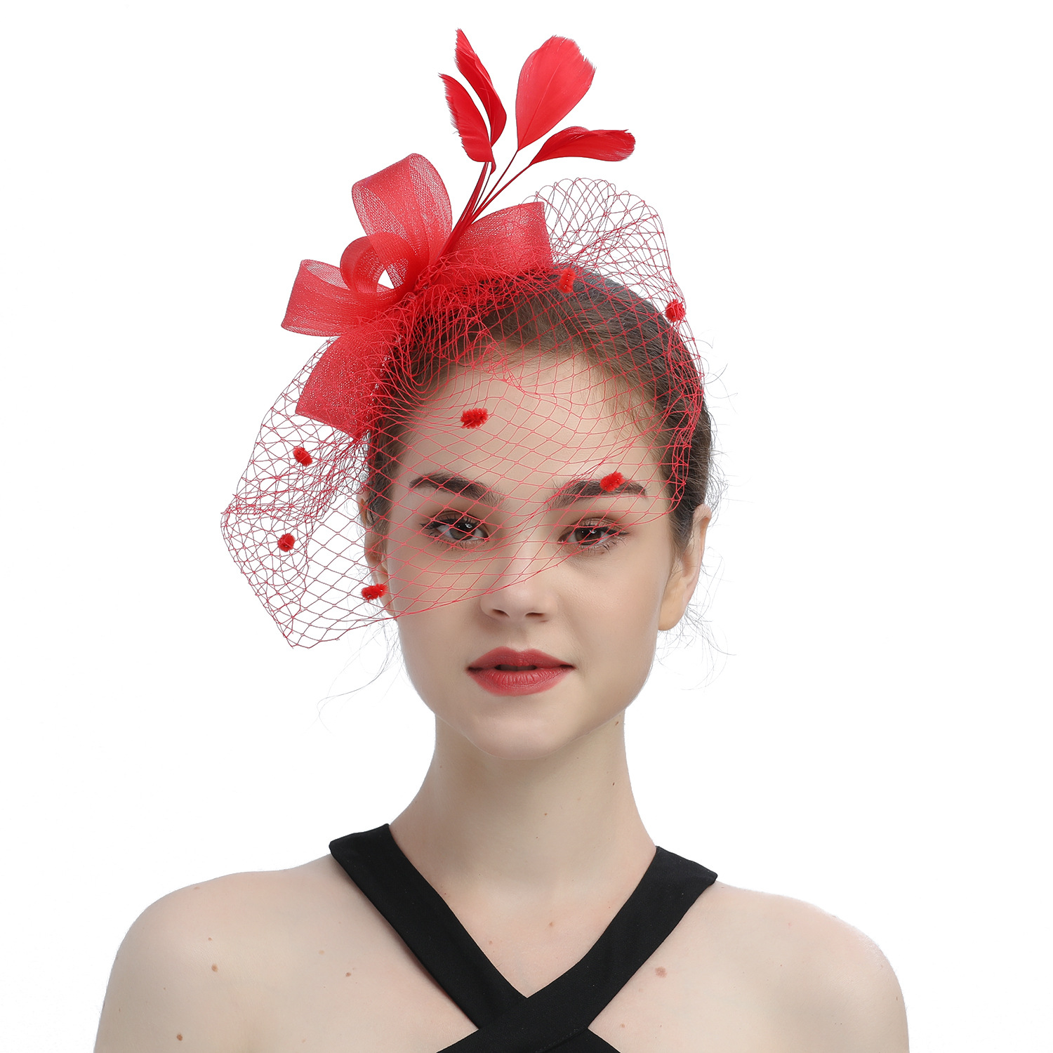 Bride Veil Hair Bow Top Hat Headdress Flower Cover Face Mesh Head photo 6