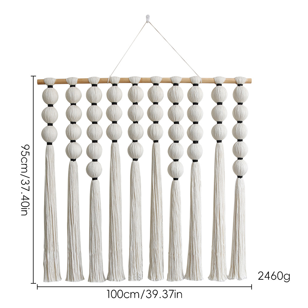 Handmade Bohemian Macrame Wall Hanging With Round Ball Tassels - Woven Tapestry Decor For Home Hotel Background photo 3