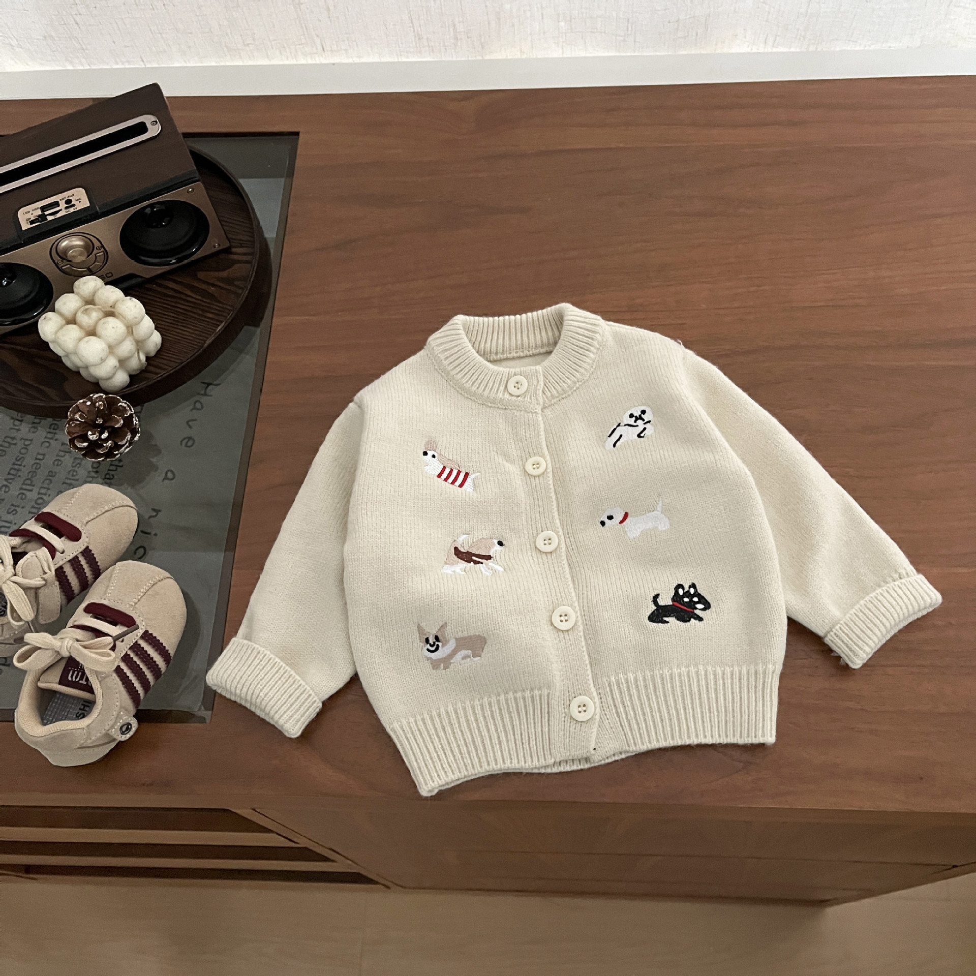 Childrens Embroidered Thickened Knitted Cardigan Romper photo 2