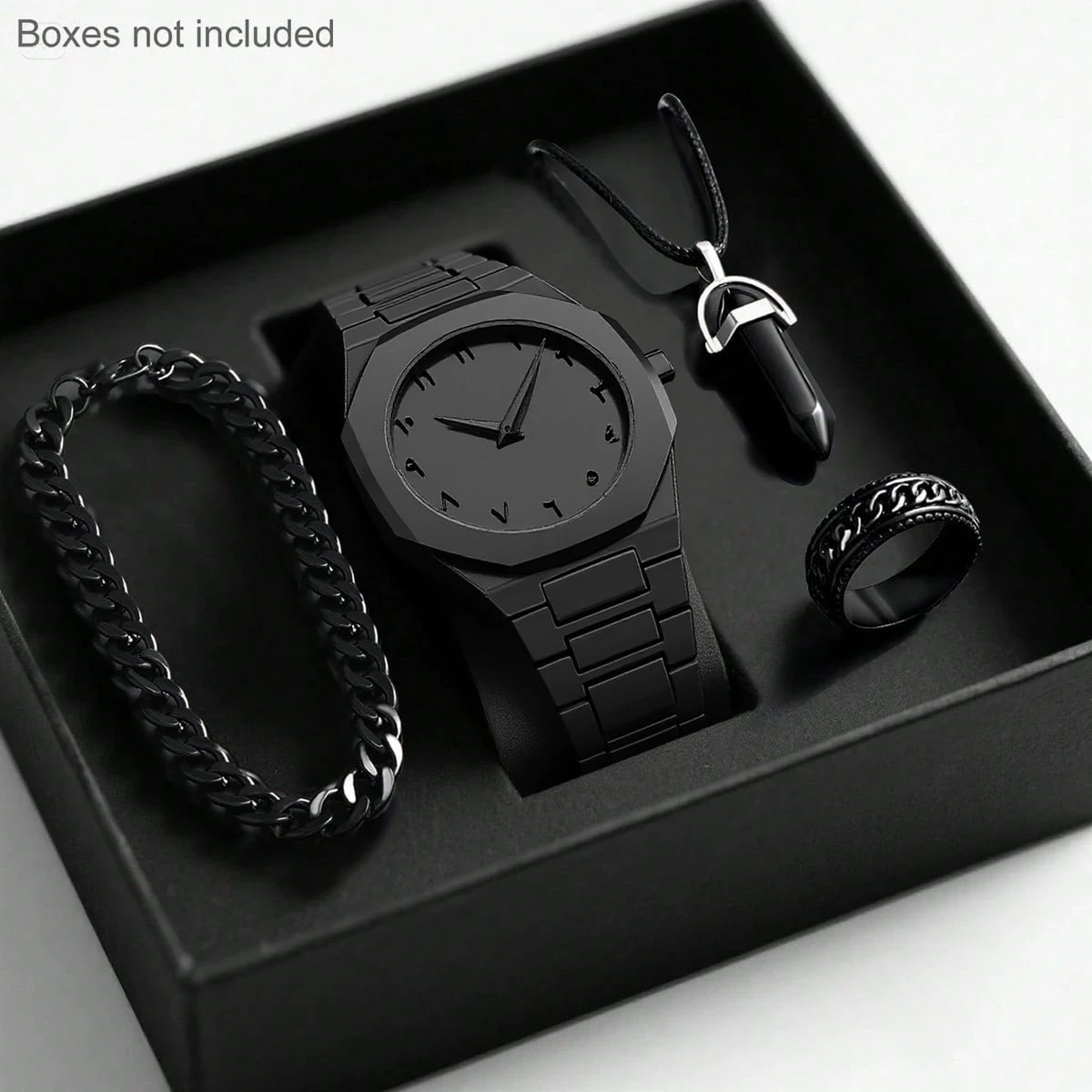 Mens Quartz Watch Necklace Bracelet Set photo 8