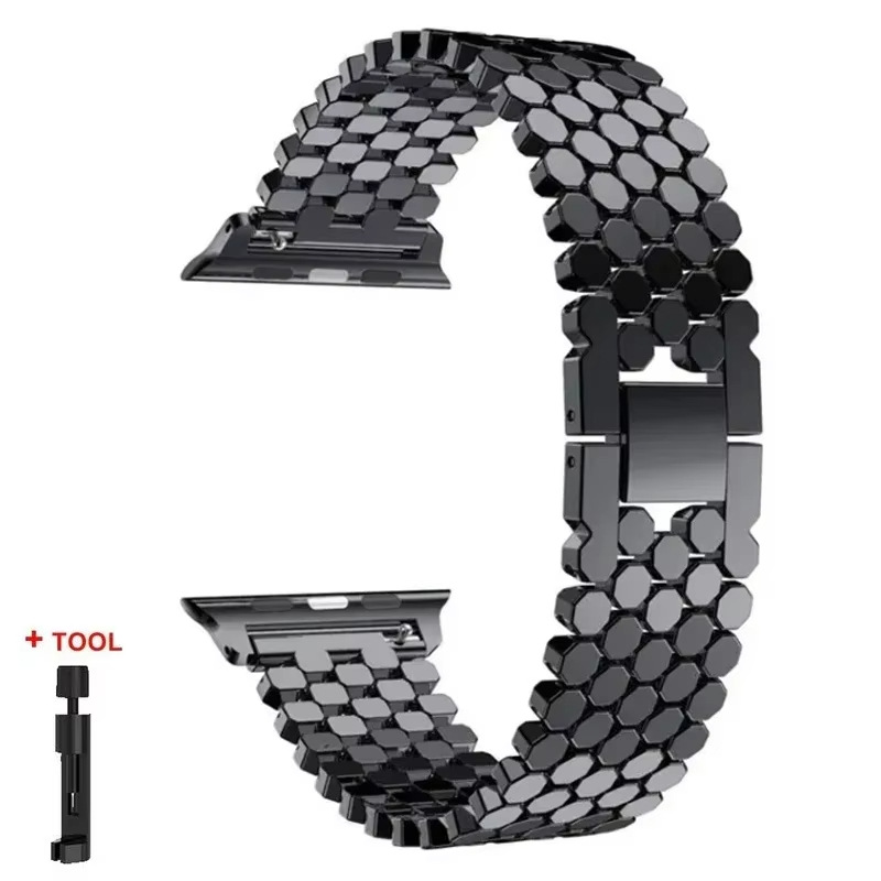 Suitable For Watch Straps Fish-scale Pattern Honeycomb Metal Strap photo 3