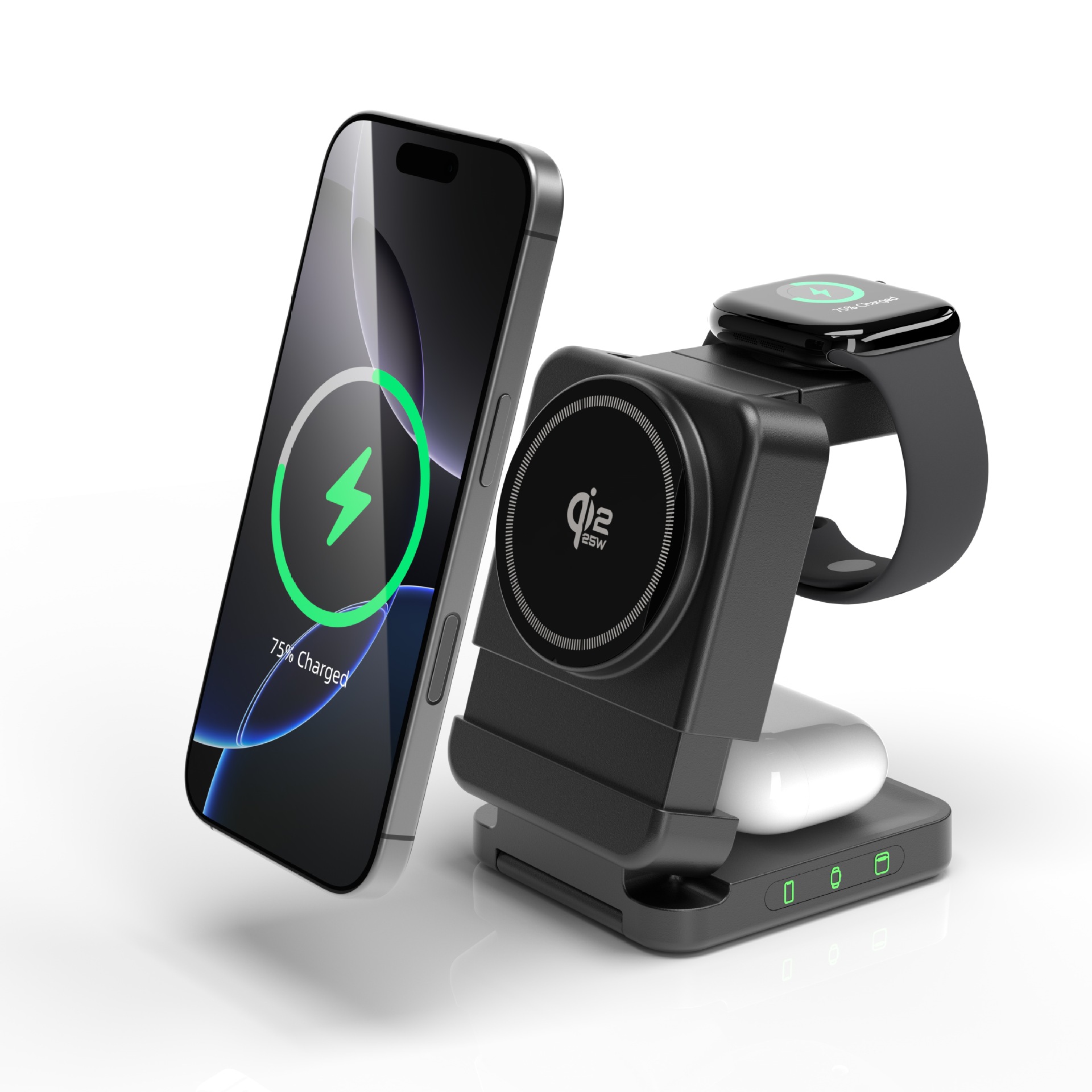 25W 3-in-1 Magnetic Wireless Charger With Folding Stand photo 1