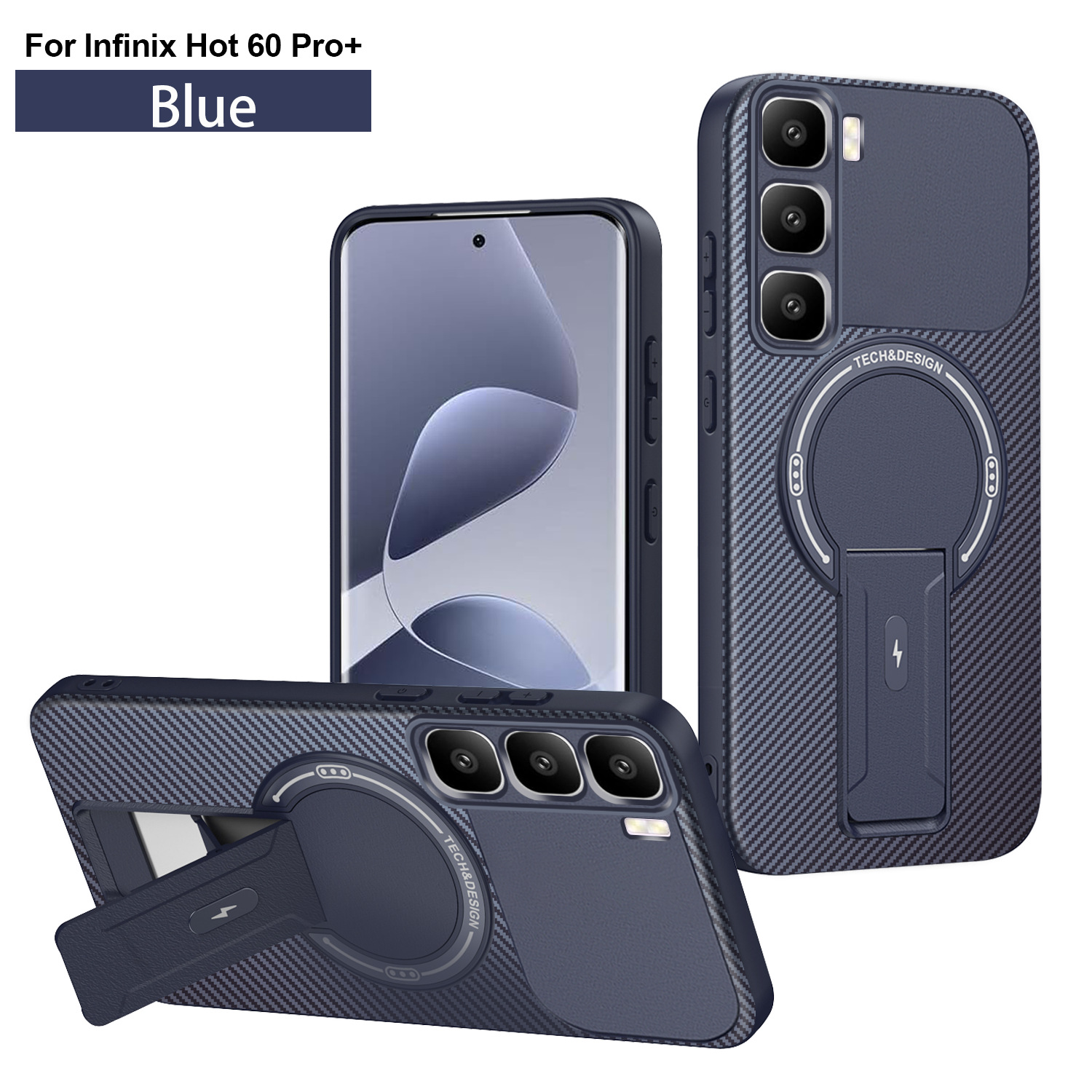 Compatible With Hot 70 Phone Case Armor Carbon Fiber Texture With Stand photo 8