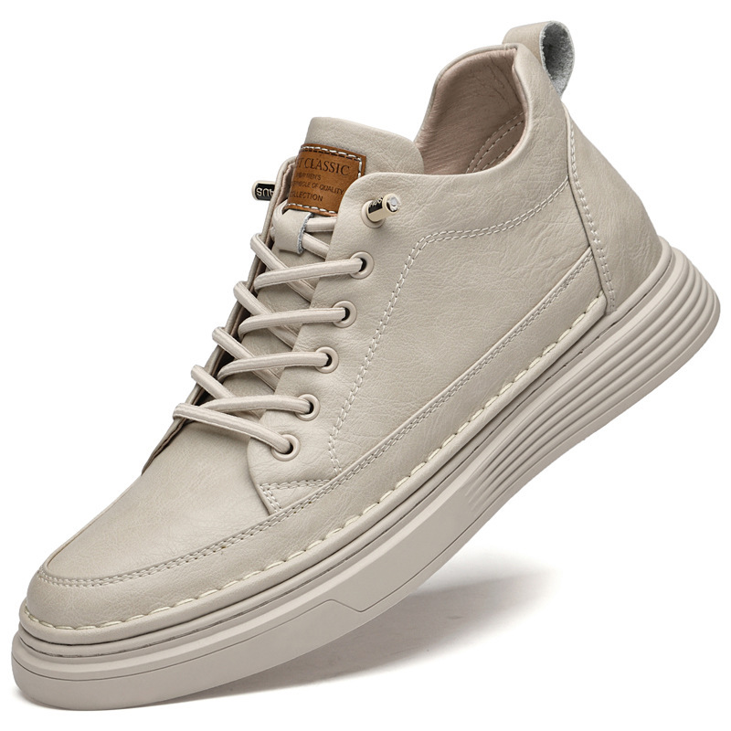 Men's Cowhide Casual Leather Shoes With A Thick Sole For Added Height photo 3