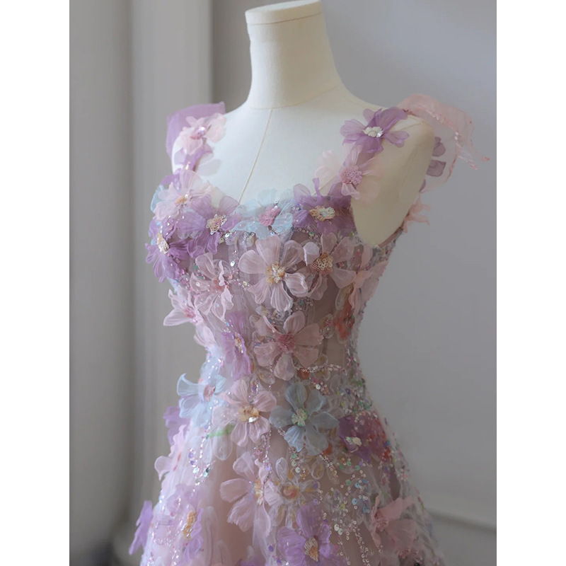 Purple Floral Evening Gown For Women photo 5