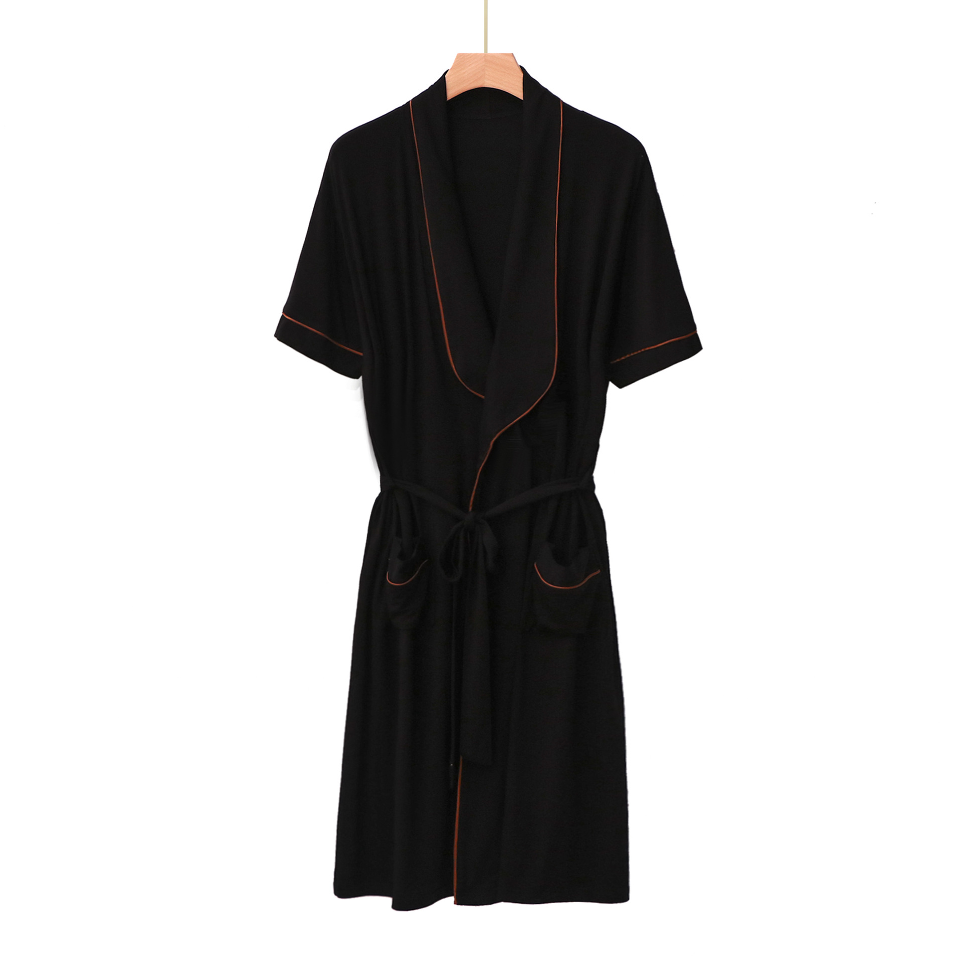 Mens Short-sleeved Mandarin-collar Mid-length Belted Draping Pajama Bathrobe photo 3