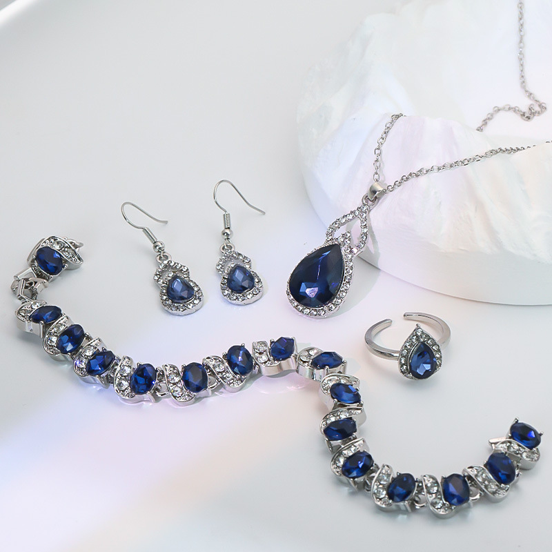 Light Luxury Zircon Necklace Earrings Open Ring Jewelry Suit photo 3