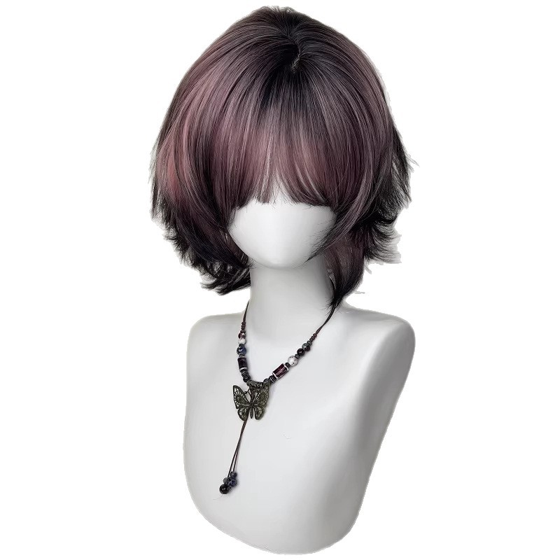 Wig For Women Black And Pink Ombre Siamese Cat Layered Mullet Cosplay Headpiece photo 5