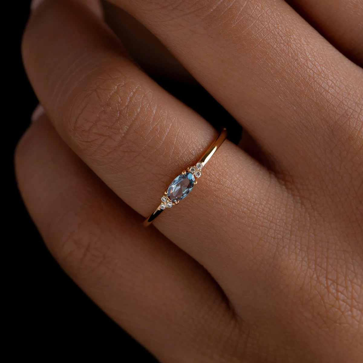 S925 Sterling Silver Blue Stone Horse Eye Engagement Ring photo 4