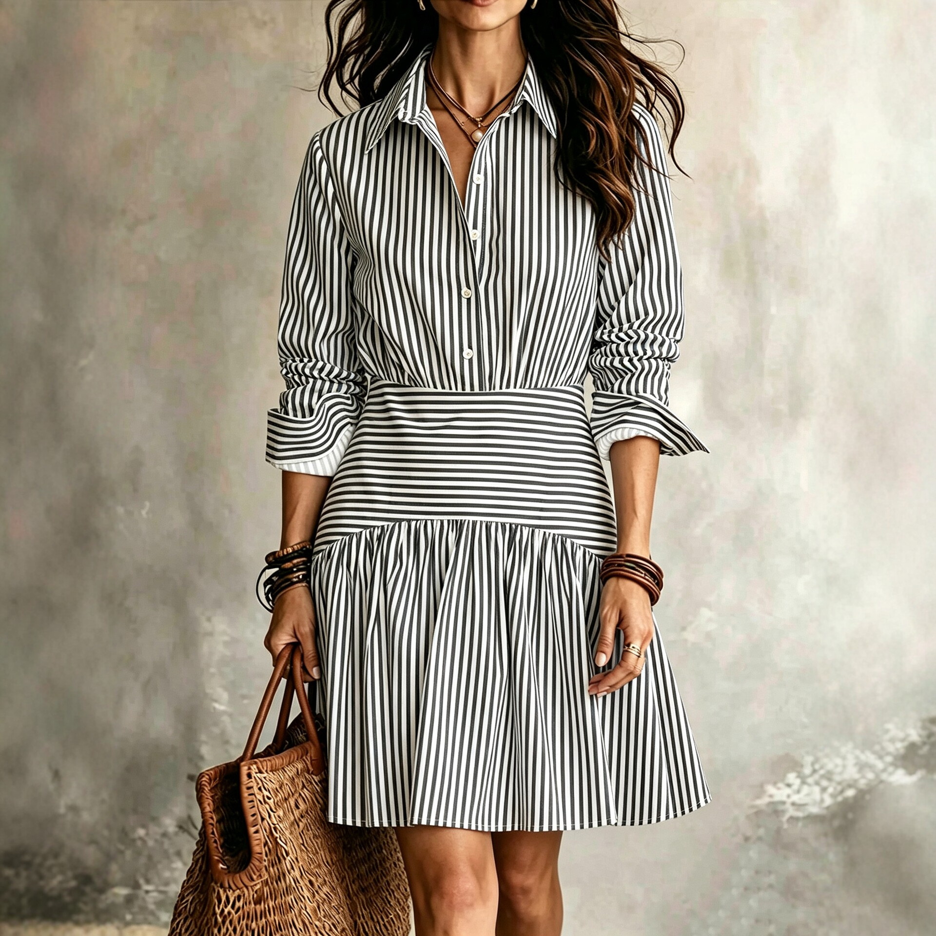 Womens Collared Striped Shirt Casual Dress photo 6