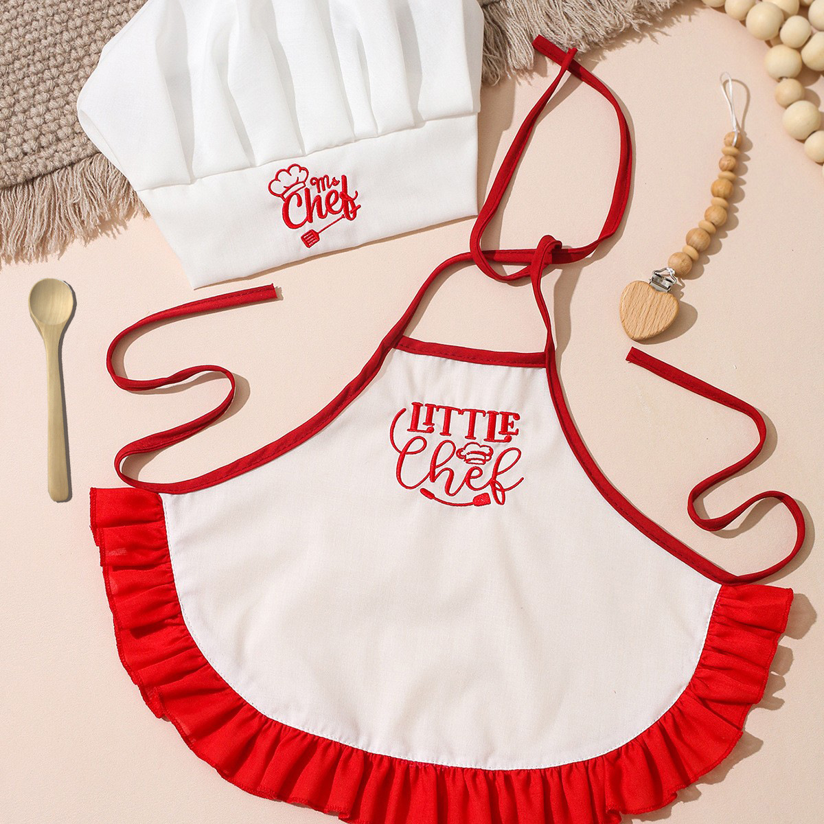 One-month-old Baby Photo Outfit Tall-top Hat Lace-trimmed Embroidery Little Chef Costume photo 2