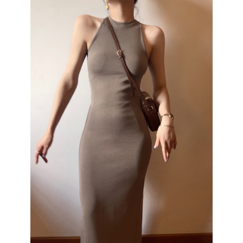 Retro Halter-neck Knitted Camisole Dress For Women photo 2