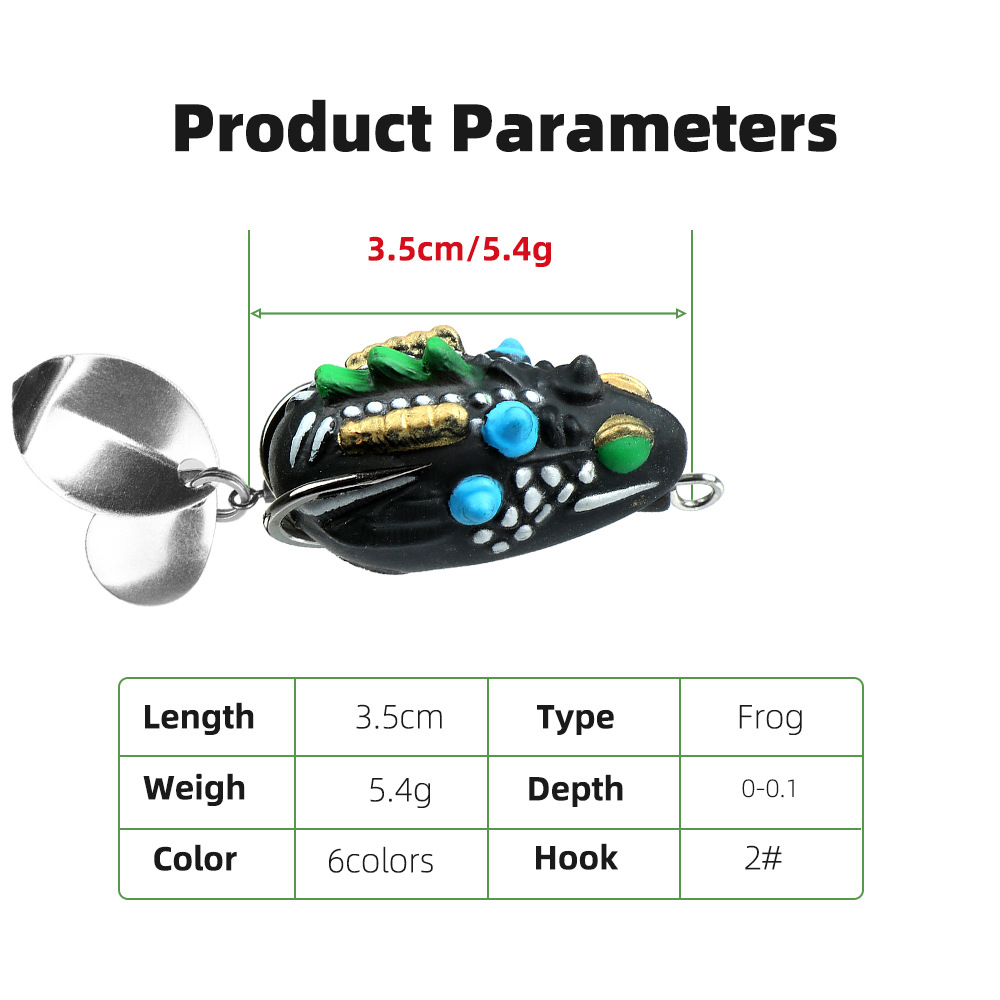5-Color Set Double Sequin Flattened Reinforced Hook Frog Lure Set photo 2