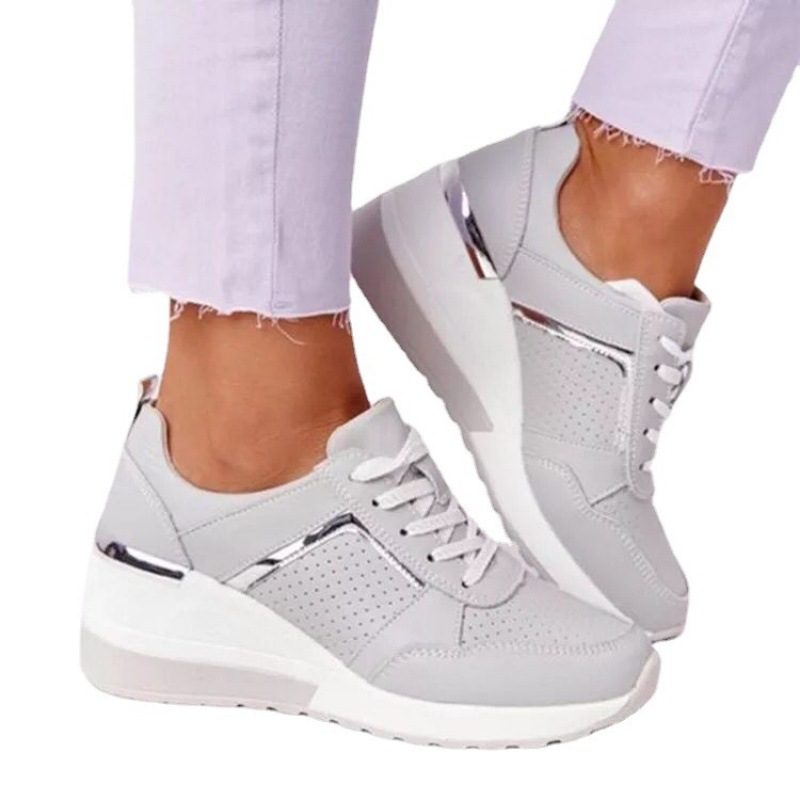 Plus Size Casual Platform Dad Shoes Lace-up Wedge Sports Women photo 6