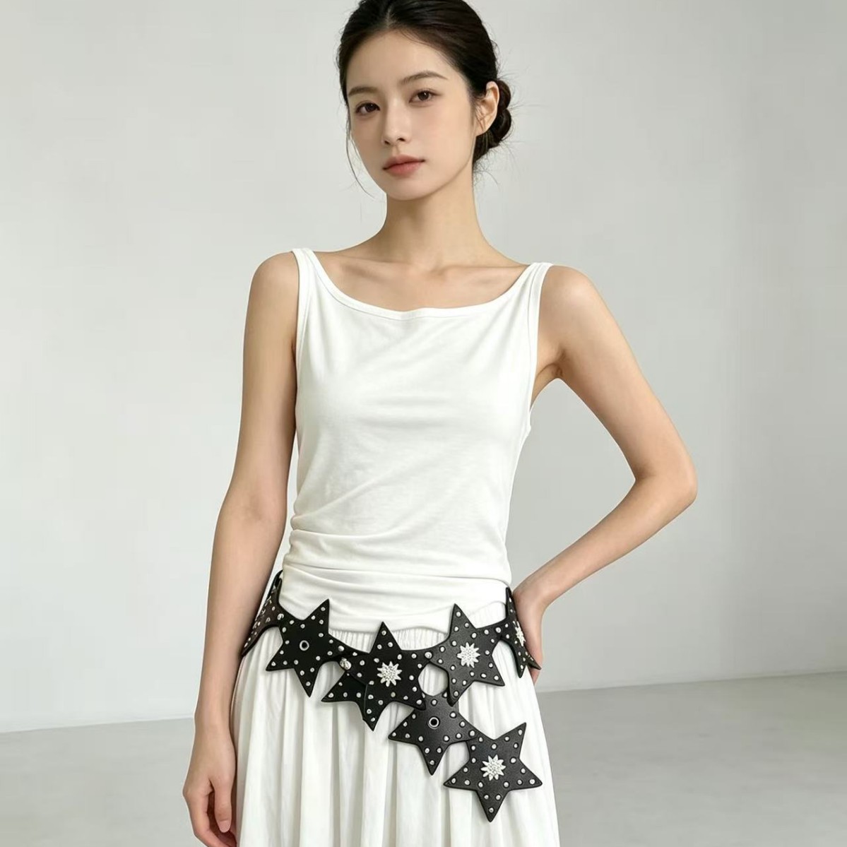 Punk Five-pointed Star Studded Belt Vintage Outfit photo 2