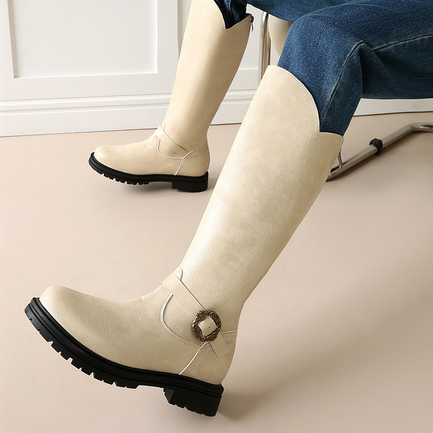 Women's High-heeled Boots With A Thick Sole And Belt Buckle photo 1