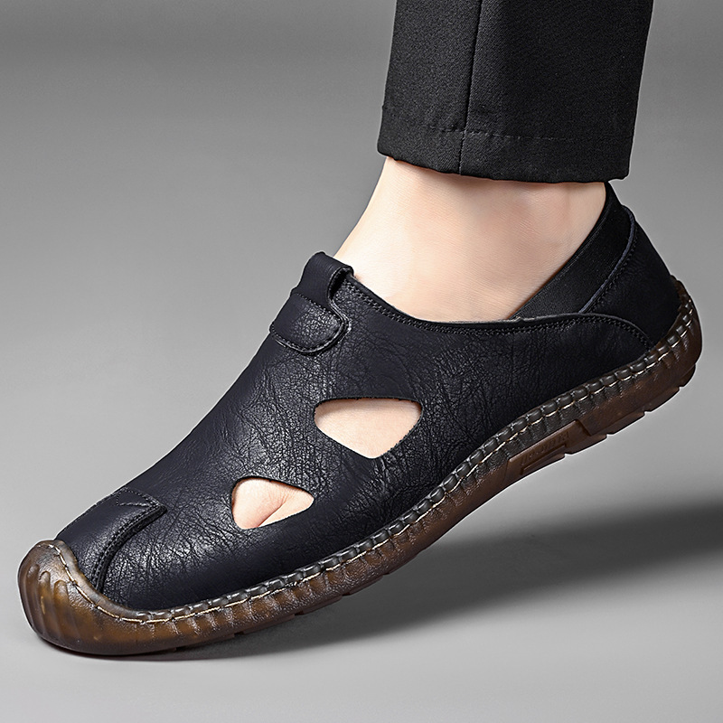 Men's Handmade Casual Leather Shoes Men's Perforated Breathable Style photo 2