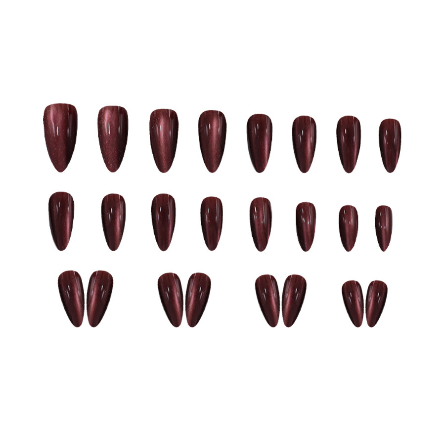 Wine-red Glassy Atmospheric Cat-eye Press-on Nails photo 3
