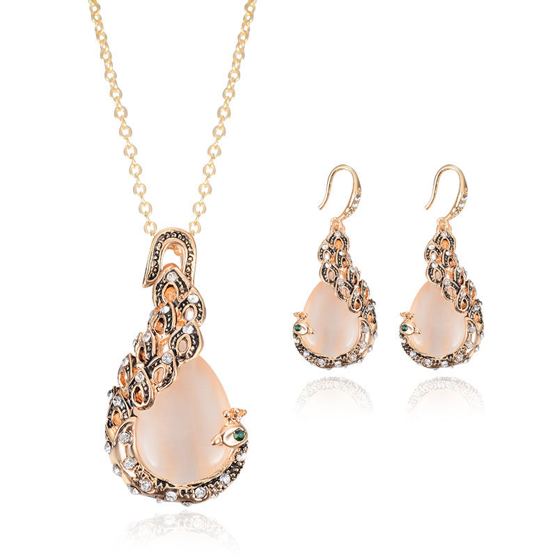 Bridal Jewelry Peacock Gem Necklace Earrings photo 5