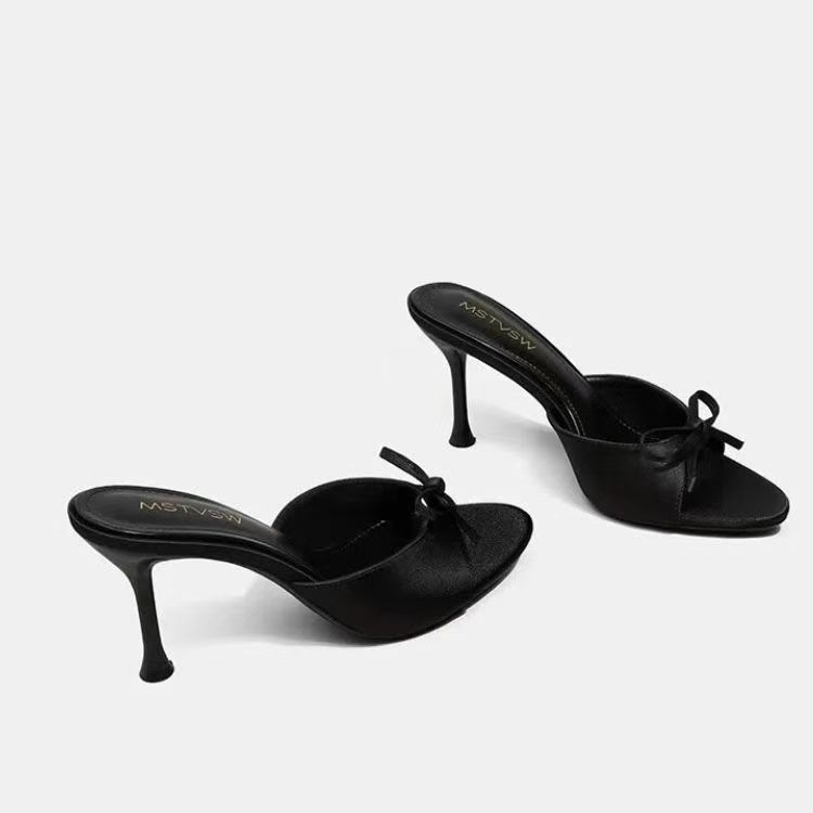 Stiletto-heeled Open-toe High Heels With Bow Detail Summer French-style Sandals For Women photo 4