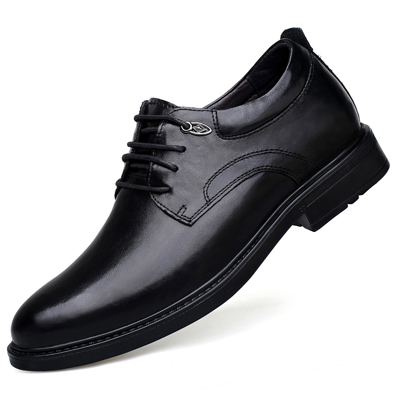 Genuine Leather, Hidden-heel, Thick-soled Black Youth Dress Shoes photo 2