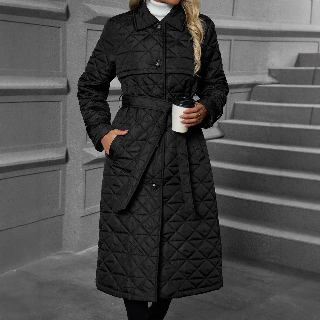Quilted Embroidered Long Trench Coat Cotton-padded Jacket photo 1